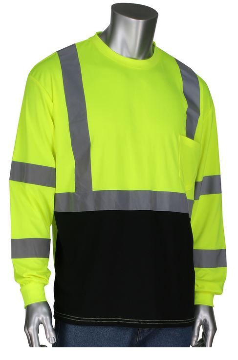 PIP 313-1390B ANSI Type R Class 3 Long Sleeve T-Shirt with 50+ UPF Sun Protection and Black Bottom Front