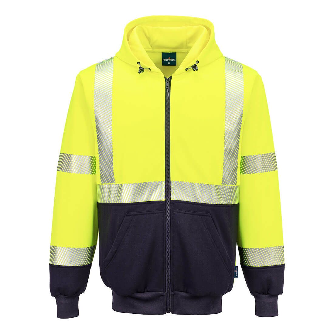 Portwest UB320 Hi-Vis Contrast Segmented Tape Zipped Hoodie – Yellow/Black or Orange/Black